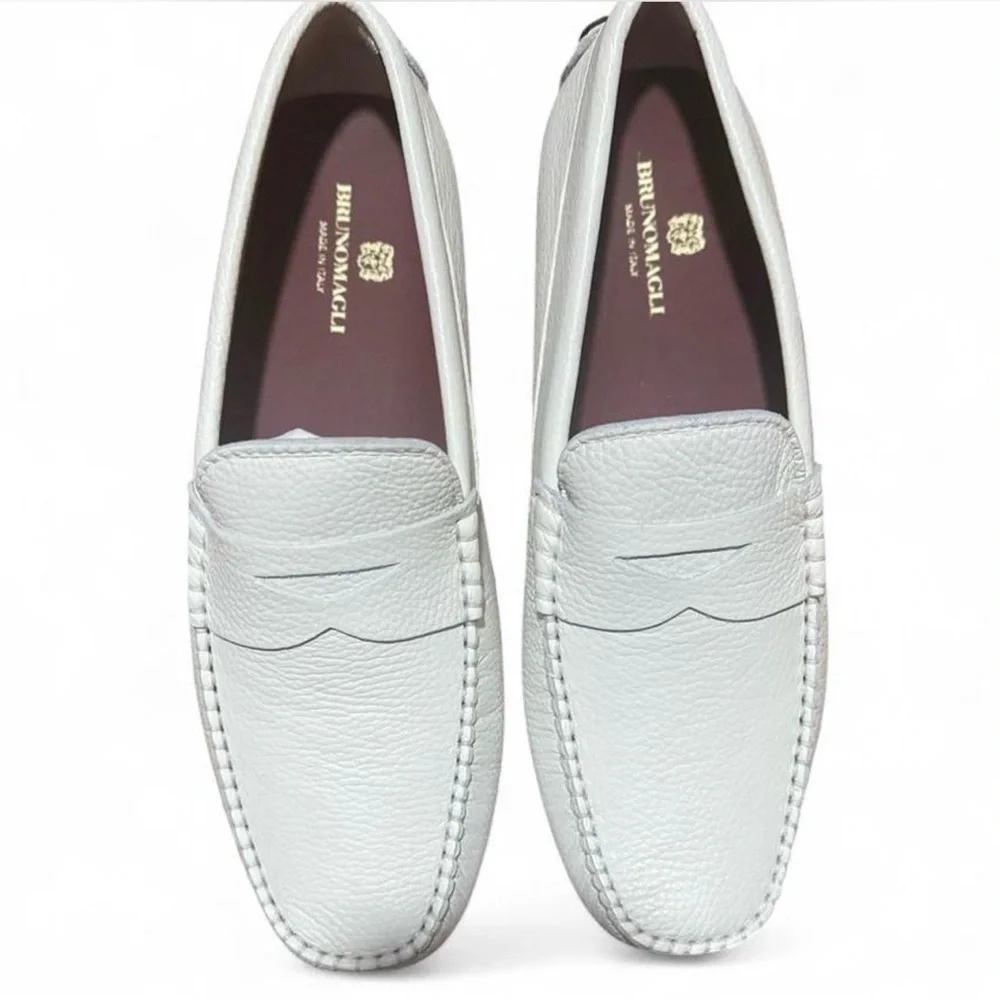Bruno Magli Off-White Pebble Leather Driver Loafers Size EU 43/ US Men’s 10